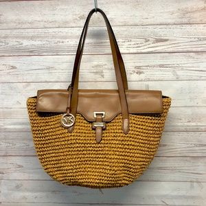 Michael Kors 'Naomi' Large Straw/Leather Tote Bag